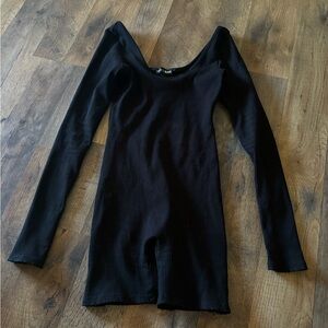 Fashion Nova Black Ribbed Long Sleeve Jumpsuit